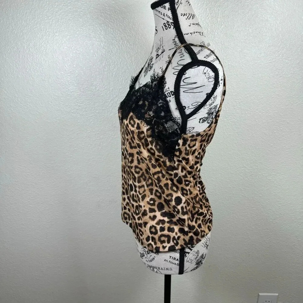 Zara Leopard Spaghetti Strap Camisole Lace Trim Tank Low Back Size Small - Picture 4 of 8